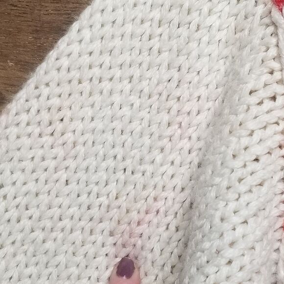 Vntg Gitano Wmns Sz S Oversized Sweater Ivory White Red Snowflake Fair Isle Flaw - Picture 13 of 14